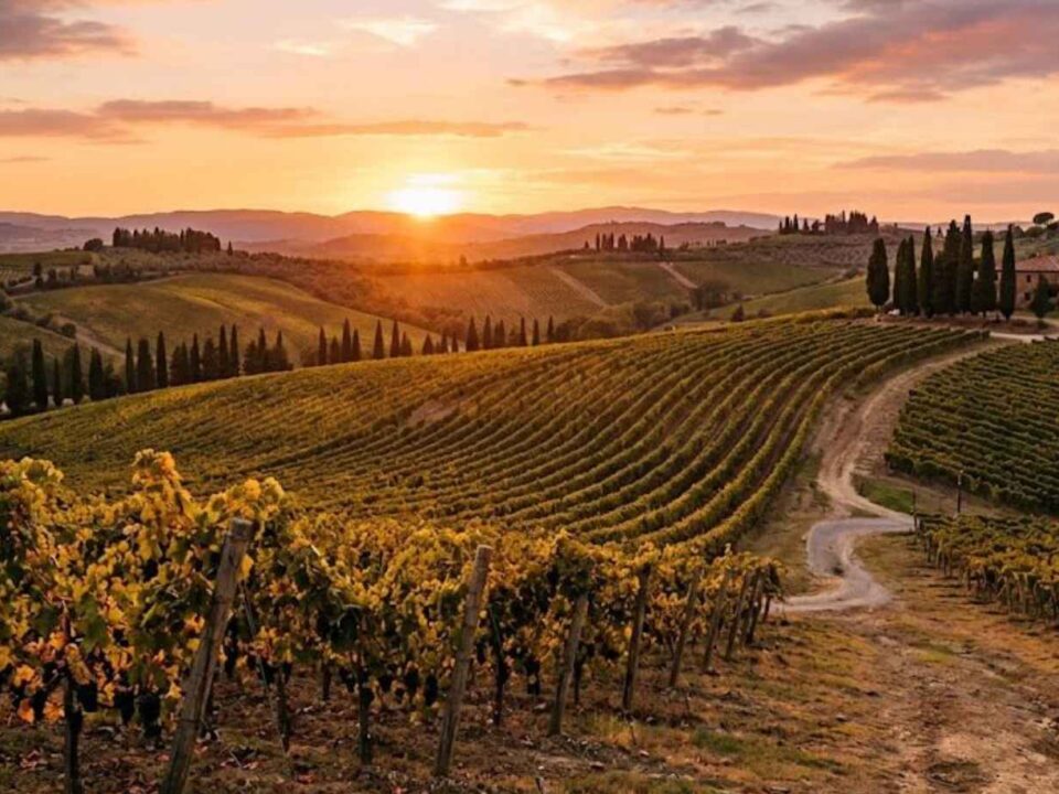 enoturismo in italia, vigne al tramonto